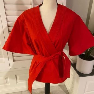 Alexis designer cotton blend red kimono jacket short sleeve S